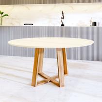 Mesa Jantar Eames Eiffel Redonda Premium 110cm Lívia Base Madeira Maciça - Off White