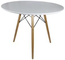 Mesa Jantar Eiffel Base Charles Eames Branca Redonda 70cm Mdf Pé Eucalipto - JTHOME