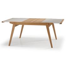 Mesa Jantar Extensível Embaú Nacional Móveis Retangular 140 cm a 195 cm Madeira Amêndoa Vidro Branco Mesa Jantar Extensível Embaú Nacional Móveis Retangular 140 cm a 195 cm Madeira Amêndoa Vidro Branco