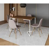 Mesa Jantar Industrial + 4 Cadeiras Estofada Nude Médio Madeira Tampo Amêndoa 120x75 Base V Aço Bran Mesa Jantar Industrial + 4 Cadeiras Estofada Nude Médio Madeira Tampo Amêndoa 120x75 Base V Aço Bran