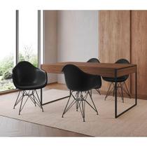 Mesa Jantar Industrial Amêndoa 137X90Cm Com 4 Poltronas Pretas Base Ferro Pr Cor: Amendoa Mesa Jantar Industrial Amêndoa 137X90Cm Com 4 Poltronas Pretas Base Ferro Pr Cor: Amendoa