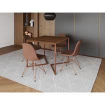 Mesa Jantar Industrial Base Cobre V 90cm Quadrada Amêndoa C/ 4 Cadeiras Cobre Eames Estofada Caramel