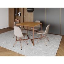 Mesa Jantar Industrial Base Cobre V 90cm Quadrada Canela C/ 4 Cadeiras Cobre Eames Estofada Nude Cla