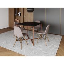 Mesa Jantar Industrial Base Cobre V 90cm Quadrada Preta C/ 4 Cadeiras Madeira Eames Estofada Nude Mé