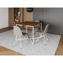 Mesa Jantar Industrial Base V 90cm Quadrada Amêndoa C/ 4 Cadeiras Ferro Branco Eames Estofada Nude M