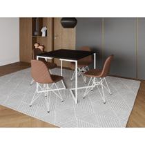 Mesa Jantar Industrial Base V 90cm Quadrada Preta C/ 4 Cadeiras Ferro Branco Eames Estofada Caramelo