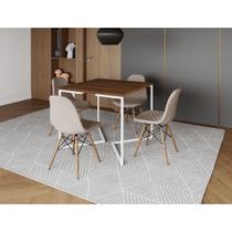 Mesa Jantar Industrial Base V Ferro Branco 90cm Quadrada Amêndoa 4 Cadeira Madeira Estofada Nude Cla Mesa Jantar Industrial Base V Ferro Branco 90cm Quadrada Amêndoa 4 Cadeira Madeira Estofada Nude Cla