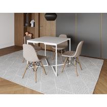 Mesa Jantar Industrial Base V Ferro Branco 90cm Quadrada Branca 4 Cadeira Madeira Estofada Nude Clar