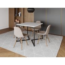 Mesa Jantar Industrial Base V Ferro Preto 90cm Quadrada Branca 4 Cadeiras Madeira Estofada Nude Clar