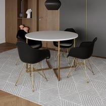 Mesa Jantar Industrial Branca 110Cm Redonda Base V Com 4 Poltronas Daw Pretas Base Dour Cor: Branco