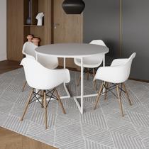 Mesa Jantar Industrial Branca 110cm Redonda Base V Ferro Branco com 4 Poltronas Eiffel Brancas Madei Mesa Jantar Industrial Branca 110cm Redonda Base V Ferro Branco com 4 Poltronas Eiffel Brancas Madei