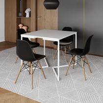Mesa Jantar Industrial Branca 90x90cm Base V Ferro Branco com 4 Cadeiras Eames Eiffel Madeira Pretas Mesa Jantar Industrial Branca 90x90cm Base V Ferro Branco com 4 Cadeiras Eames Eiffel Madeira Pretas