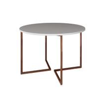 Mesa Jantar Industrial Branca Base Cobre V Tampo 110cm Redondo