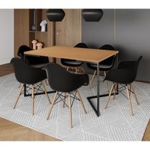 Mesa Jantar Industrial Canela Retangular 137x90cm Base V Ferro Preto com 6 Poltronas Eames Eiffel Pr