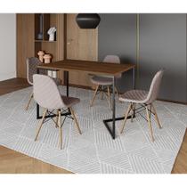 Mesa Jantar Industrial com 4 Cadeiras Estofadas Nude Médio Madeira Tampo Amêndoa 120x75 Base V Aço P Mesa Jantar Industrial com 4 Cadeiras Estofadas Nude Médio Madeira Tampo Amêndoa 120x75 Base V Aço P