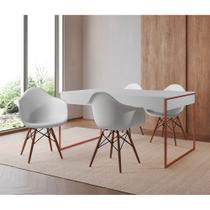 Mesa Jantar Industrial Filadélfia Branca 137x90cm Base Cobre com 4 Poltronas Brancas Eames Eiffel Ma Mesa Jantar Industrial Filadélfia Branca 137x90cm Base Cobre com 4 Poltronas Brancas Eames Eiffel Ma