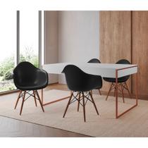 Mesa Jantar Industrial Filadélfia Branca 137x90cm Base Cobre com 4 Poltronas Pretas Eames Eiffel Mad Mesa Jantar Industrial Filadélfia Branca 137x90cm Base Cobre com 4 Poltronas Pretas Eames Eiffel Mad