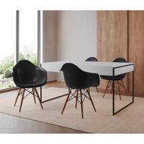 Mesa Jantar Industrial Filadélfia Branca 137x90cm Base Ferro Preto com 4 Poltronas Pretas Eames Eiff Mesa Jantar Industrial Filadélfia Branca 137x90cm Base Ferro Preto com 4 Poltronas Pretas Eames Eiff