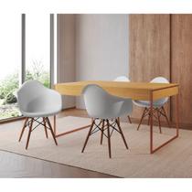 Mesa Jantar Industrial Filadélfia Canela 137x90cm Base Cobre com 4 Poltronas Brancas Eames Eiffel Ma