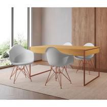 Mesa Jantar Industrial Filadélfia Canela 137x90cm com 4 Poltronas Eames Eiffel Brancas Base Cobre Mesa Jantar Industrial Filadélfia Canela 137x90cm com 4 Poltronas Eames Eiffel Brancas Base Cobre