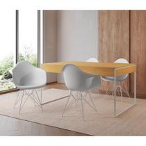 Mesa Jantar Industrial Filadélfia Canela 137x90cm com 4 Poltronas Eames Eiffel Brancas Base Ferro Br