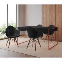 Mesa Jantar Industrial Filadélfia Preta 137x90cm Base Cobre com 4 Poltronas Pretas Eames Eiffel Made Mesa Jantar Industrial Filadélfia Preta 137x90cm Base Cobre com 4 Poltronas Pretas Eames Eiffel Made