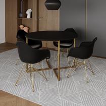 Mesa Jantar Industrial Preta 110cm Redonda Base V com 4 Poltronas Eames Eiffel Daw Pretas Base Doura Mesa Jantar Industrial Preta 110cm Redonda Base V com 4 Poltronas Eames Eiffel Daw Pretas Base Doura