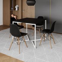 Mesa Jantar Industrial Preta 90x90cm Base V Ferro Branco com 4 Cadeiras Eames Eiffel Madeira Pretas Mesa Jantar Industrial Preta 90x90cm Base V Ferro Branco com 4 Cadeiras Eames Eiffel Madeira Pretas