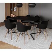 Mesa Jantar Industrial Preta Retangular 137X90Cm Base V Ferro Preto Com 6 Poltronas Pre Cor: Preto Mesa Jantar Industrial Preta Retangular 137X90Cm Base V Ferro Preto Com 6 Poltronas Pre Cor: Preto