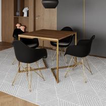 Mesa Jantar Industrial Quadrada 90cm Amêndoa Base V com 4 Poltronas Eames Eiffel Daw Pretas Base Dou Mesa Jantar Industrial Quadrada 90cm Amêndoa Base V com 4 Poltronas Eames Eiffel Daw Pretas Base Dou