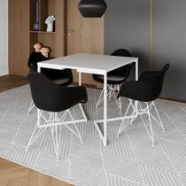 Mesa Jantar Industrial Quadrada Branca 90cm Base V com 4 Poltronas Pretas Eames Eiffel Ferro Branco Mesa Jantar Industrial Quadrada Branca 90cm Base V com 4 Poltronas Pretas Eames Eiffel Ferro Branco