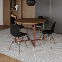 Mesa Jantar Industrial Redonda 110Cm Amêndoa Base V Cobre C/4 Cadeiras Preta Base Madeira Amendoa Mesa Jantar Industrial Redonda 110Cm Amêndoa Base V Cobre C/4 Cadeiras Preta Base Madeira Amendoa