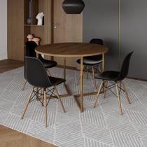 Mesa Jantar Industrial Redonda 110Cm Amêndoa Base V Dourada C/4 Cadeiras Madeira Pret Cor: Amendoa Mesa Jantar Industrial Redonda 110Cm Amêndoa Base V Dourada C/4 Cadeiras Madeira Pret Cor: Amendoa
