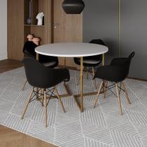 Mesa Jantar Industrial Redonda 110Cm Branca Base V Dourada Com 4 Poltronas Daw Madeira Cor: Branco Mesa Jantar Industrial Redonda 110Cm Branca Base V Dourada Com 4 Poltronas Daw Madeira Cor: Branco