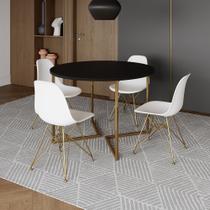 Mesa Jantar Industrial Redonda 110cm Preta Base V Dourada com 4 Cadeiras Eames Eiffel Brancas Base D Mesa Jantar Industrial Redonda 110cm Preta Base V Dourada com 4 Cadeiras Eames Eiffel Brancas Base D