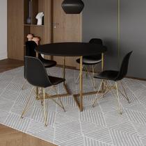 Mesa Jantar Industrial Redonda 110Cm Preta Base V Dourada Com 4 Cadeiras Pretas Base Do Cor: Preto Mesa Jantar Industrial Redonda 110Cm Preta Base V Dourada Com 4 Cadeiras Pretas Base Do Cor: Preto