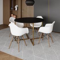 Mesa Jantar Industrial Redonda 110cm Preta Base V Dourada com 4 Poltronas Eames Eiffel Daw Madeira B Mesa Jantar Industrial Redonda 110cm Preta Base V Dourada com 4 Poltronas Eames Eiffel Daw Madeira B