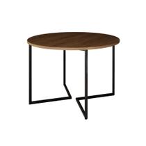 Mesa Jantar Industrial Redonda Amêndoa Base V Ferro Preto Tampo 110cm - CASA PRIME