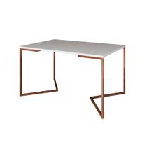 Mesa Jantar Industrial Retangular 137x90cm Branca Base Cobre V