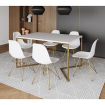Mesa Jantar Industrial Retangular 137x90cm Branca Base V com 6 Cadeiras Eames Eiffel Brancas Base Do