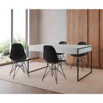 Mesa Jantar Industrial Retangular 137X90Cm Branca Com 4 Cadeiras Pretas Base Ferro Cor: Branco Mesa Jantar Industrial Retangular 137X90Cm Branca Com 4 Cadeiras Pretas Base Ferro Cor: Branco