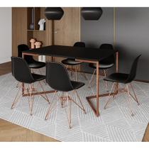 Mesa Jantar Industrial Retangular 137x90cm Preta Base V com 6 Cadeiras Eames Eiffel Pretas Base Cobr - CASA PRIME