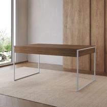 Mesa Jantar Industrial Retangular Amêndoa 137X90Cm Base Ferro Branco Cor: Amendoa