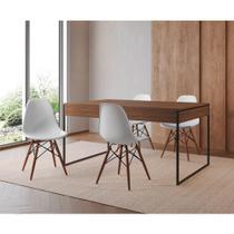 Mesa Jantar Industrial Retangular Amêndoa 137X90Cm Base Ferro Preto C/4 Cadeiras Branca Amendoa