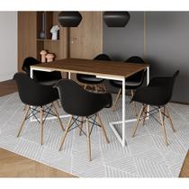 Mesa Jantar Industrial Retangular Amêndoa 137x90cm Base V Ferro Branco com 6 Poltronas Eames Preta M Mesa Jantar Industrial Retangular Amêndoa 137x90cm Base V Ferro Branco com 6 Poltronas Eames Preta M