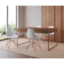 Mesa Jantar Industrial Retangular Amêndoa 137X90Cm Com 4 Cadeiras Brancas Base Cobr Cor: Amendoa Mesa Jantar Industrial Retangular Amêndoa 137X90Cm Com 4 Cadeiras Brancas Base Cobr Cor: Amendoa
