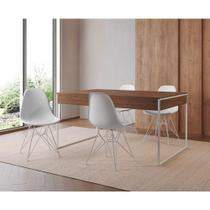 Mesa Jantar Industrial Retangular Amêndoa 137X90Cm Com 4 Cadeiras Brancas Base Ferr Cor: Amendoa Mesa Jantar Industrial Retangular Amêndoa 137X90Cm Com 4 Cadeiras Brancas Base Ferr Cor: Amendoa
