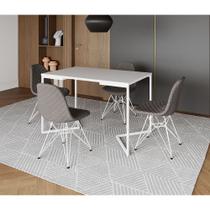 Mesa Jantar Industrial Retangular Base V 120x75cm Branca com 4 Cadeiras Estofadas Grafite Aço Branco