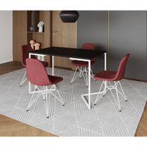 Mesa Jantar Industrial Retangular Base V 120x75cm Preta com 4 Cadeiras Estofadas Vermelhas Aço Branc Mesa Jantar Industrial Retangular Base V 120x75cm Preta com 4 Cadeiras Estofadas Vermelhas Aço Branc