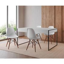 Mesa Jantar Industrial Retangular Branca 137X90Cm Base Ferro Preto C/4 Cadeiras Brancas Cor: Branco
